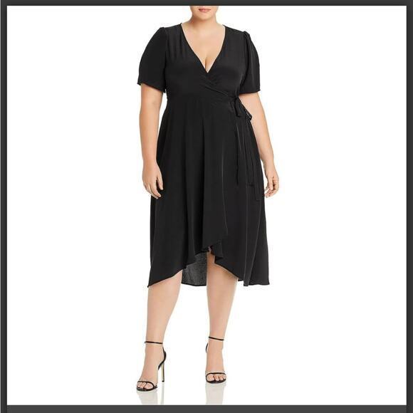 bobeau Dresses & Skirts - NWT Bobeau Black Ruffle MIDI Wrap Dress 2x